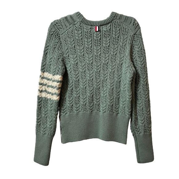 Thom Browne Merino Wool Sweater Irish Pointelle Cable Knit Green Size 8 - Picture 4 of 16